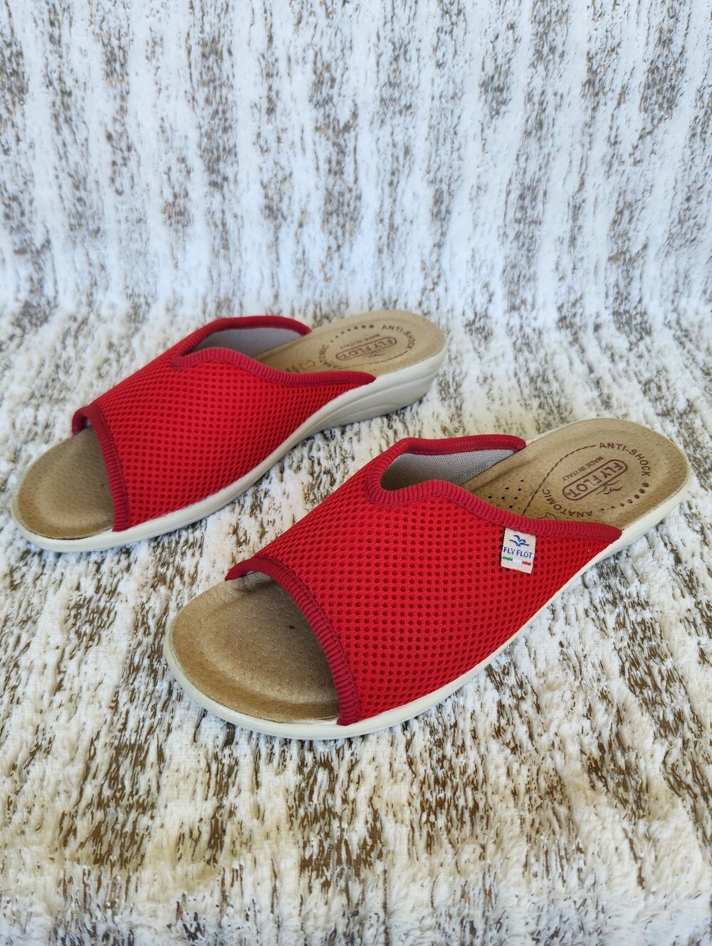 Fly Flot Italian Slide Sandal Red Mesh | Women's Size 8.5, 39EU